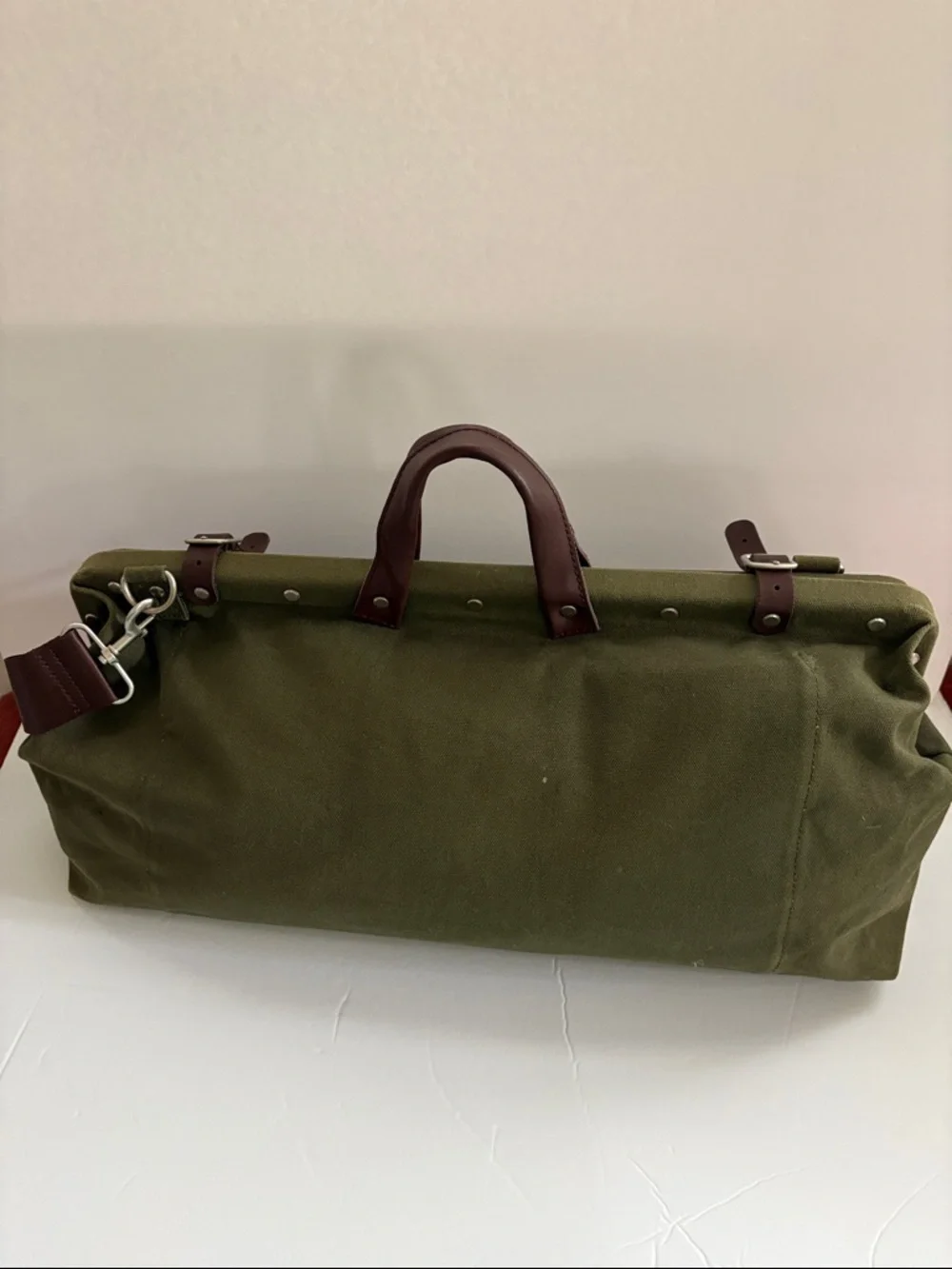 Line of Trade Canvas Weekender Bag Olive Duffel Brown Leather Trim 0312
